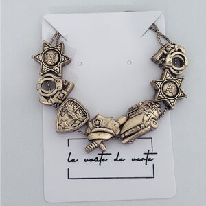 Vintage Gold-Tone Police Department Novelty Charm Bracelet, Police Officer